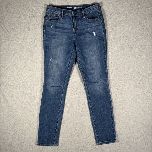 Old Navy Curvy Mid Rise Jeans Women’s Size 6 Medium Wash Distressed Whiskers - Picture 1 of 12